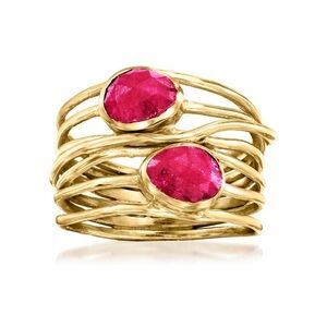 18k Precious Gemstone Amethyst Ruby Wire Wrap Ring